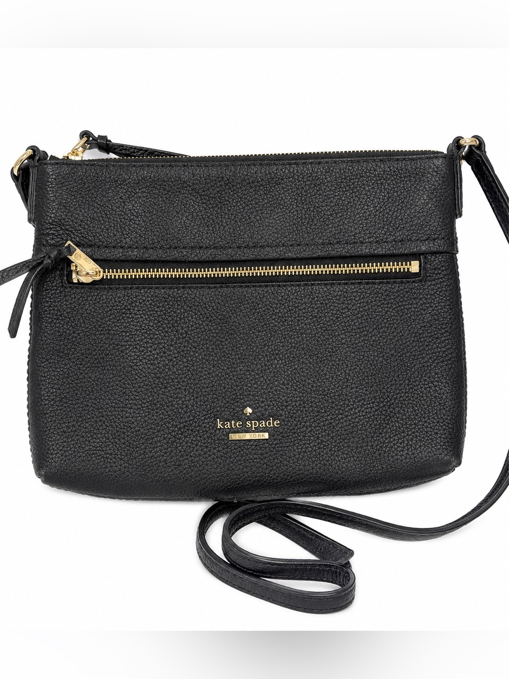 Kate Spade New York Black Pebbled Leather Crossbody Bag Gold Hardware